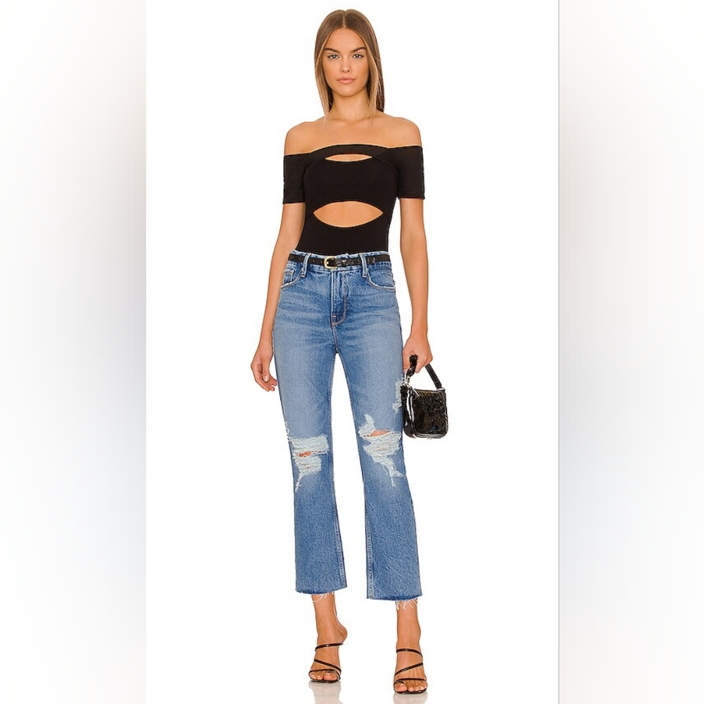 Good American Good Icon Festival Rips Straight Crop NWT Denim Jeans 2 26 - Picture 5 of 16